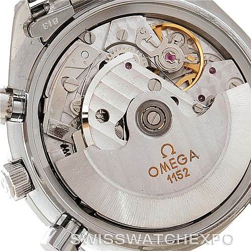 The image shows the back view of an Omega Speedmaster 3513.80.00 Men
s Stainless Steel Blue Dial 3513.80.00 Men
s Stainless Steel Blue Dial watch, highlighting its mechanical movement and internal components.