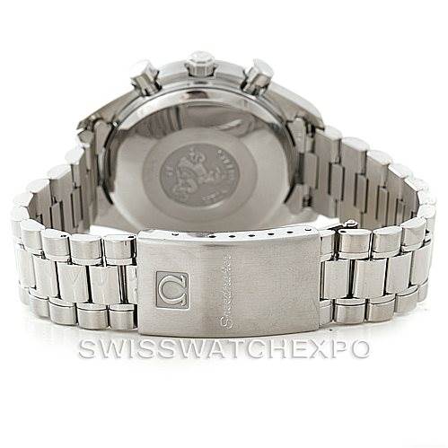 This image shows the back and clasp of an Omega Speedmaster 3513.80.00 Men
s Stainless Steel Blue Dial 3513.80.00 Men
s Stainless Steel Blue Dial watch, highlighting the bracelet and case back.