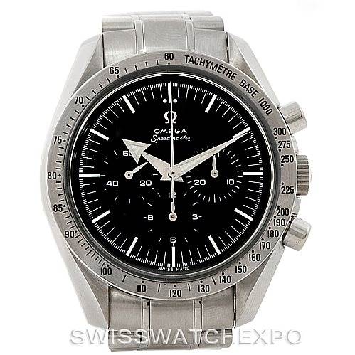 The Omega Speedmaster 3594.50.00 Men
s Stainless Steel Black Dial 3594.50.00 Men
s Stainless Steel Black Dial watch is shown from a frontal angle, displaying its black dial, tachymeter bezel, and stainless steel bracelet.