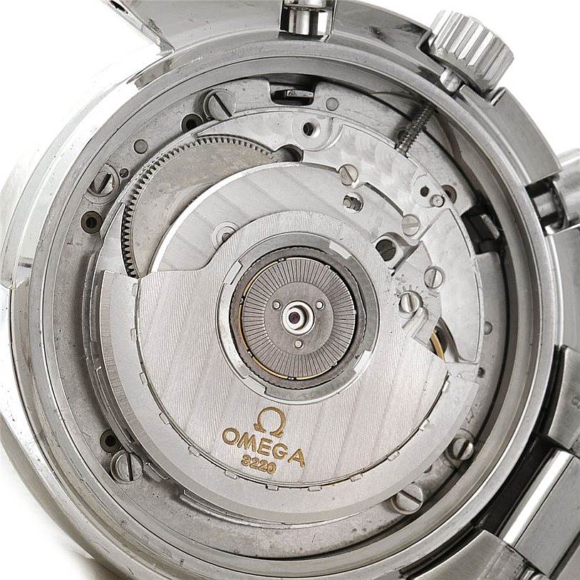 This is a close-up view of the movement and internal mechanisms of an Omega Speedmaster 3510.50.00 Men
s Stainless Steel Black Dial 3510.50.00 Men
s Stainless Steel Black Dial watch.