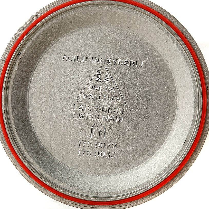 The image shows the inner side of the case back for an Omega Speedmaster 3510.50.00 Men
s Stainless Steel Black Dial 3510.50.00 Men
s Stainless Steel Black Dial watch.