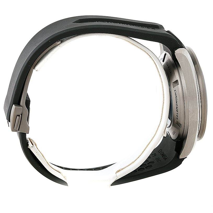 The image shows a side view of the Omega Speedmaster 321.92.44.52.01.001 Men
s Titanium Black Dial 321.92.44.52.01.001 Men
s Titanium Black Dial watch, highlighting the strap and caseback.