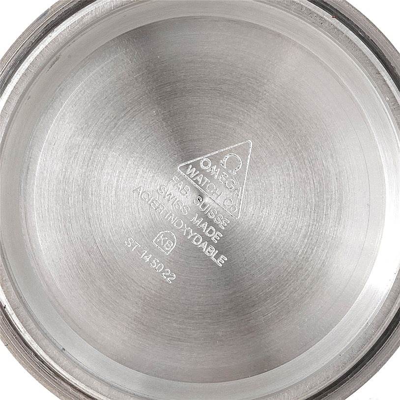 This image shows the inside case back of an Omega Speedmaster 3590.50.00 Men
s Stainless Steel Black Dial 3590.50.00 Men
s Stainless Steel Black Dial watch, displaying model and manufacturing details.