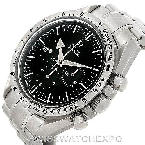 The image shows a close-up of an Omega Speedmaster 3594.50.00 Men
s Stainless Steel Black Dial 3594.50.00 Men
s Stainless Steel Black Dial watch, highlighting the face, crown, pushers, and part of the bracelet.