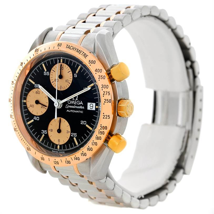 This image shows an Omega Speedmaster 3716.50.00 Men
s Stainless Steel Black Dial 3716.50.00 Men
s Stainless Steel Black Dial from a front-angle view, highlighting the dial, bezel, crown, pushers, and bracelet.