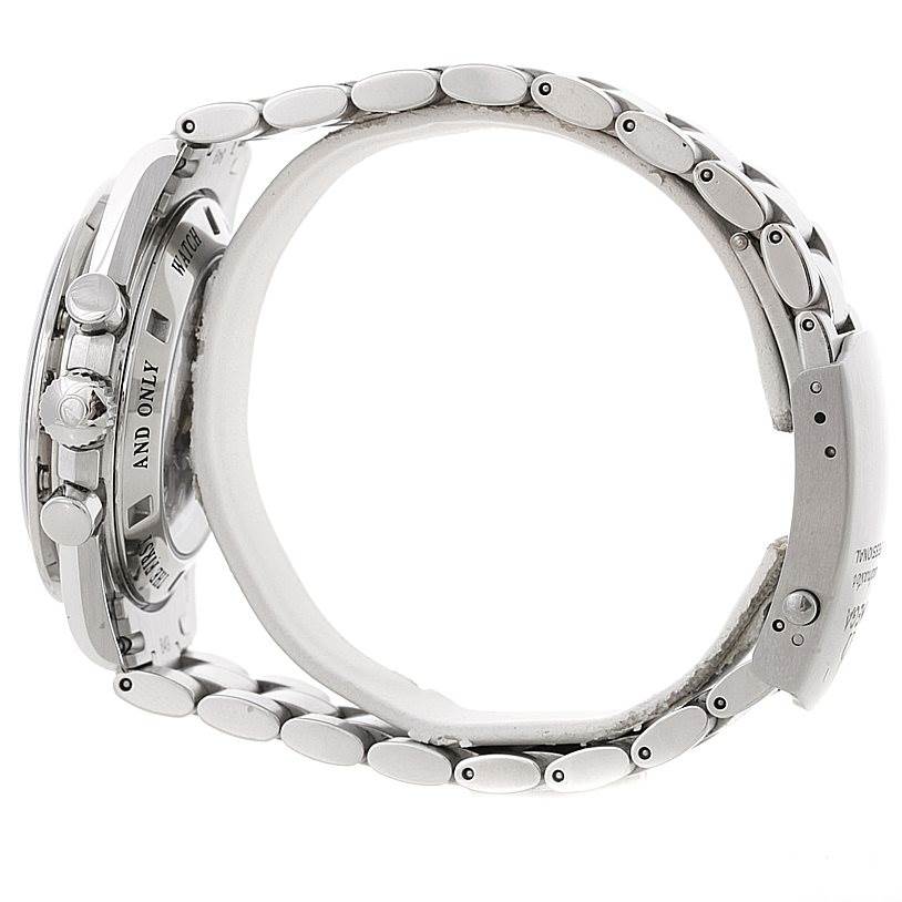 The image shows a side view of the Omega Speedmaster 311.30.42.30.13.001 Men's Stainless Steel Brown Dial 311.30.42.30.13.001 Men's Stainless Steel Brown Dial watch with its metal bracelet and clasp visible.