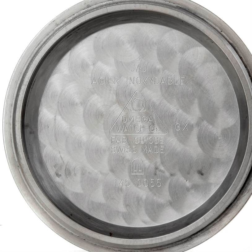 This image shows the inside case back of an Omega Speedmaster 3570.50.00 Men
s Stainless Steel Black Dial 3570.50.00 Men
s Stainless Steel Black Dial watch, highlighting the brand markings and model information.