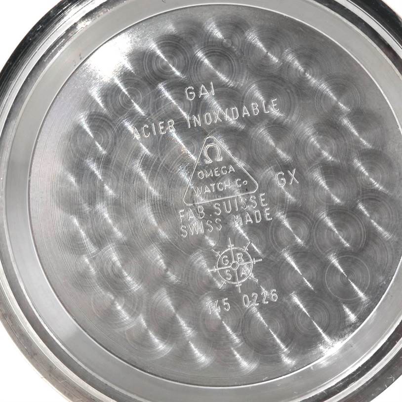 This is the inside of the Omega Speedmaster 3574.51.00 Men's Stainless Steel Black Dial 3574.51.00 Men's Stainless Steel Black Dial's watch case back, displaying the brand and model information.