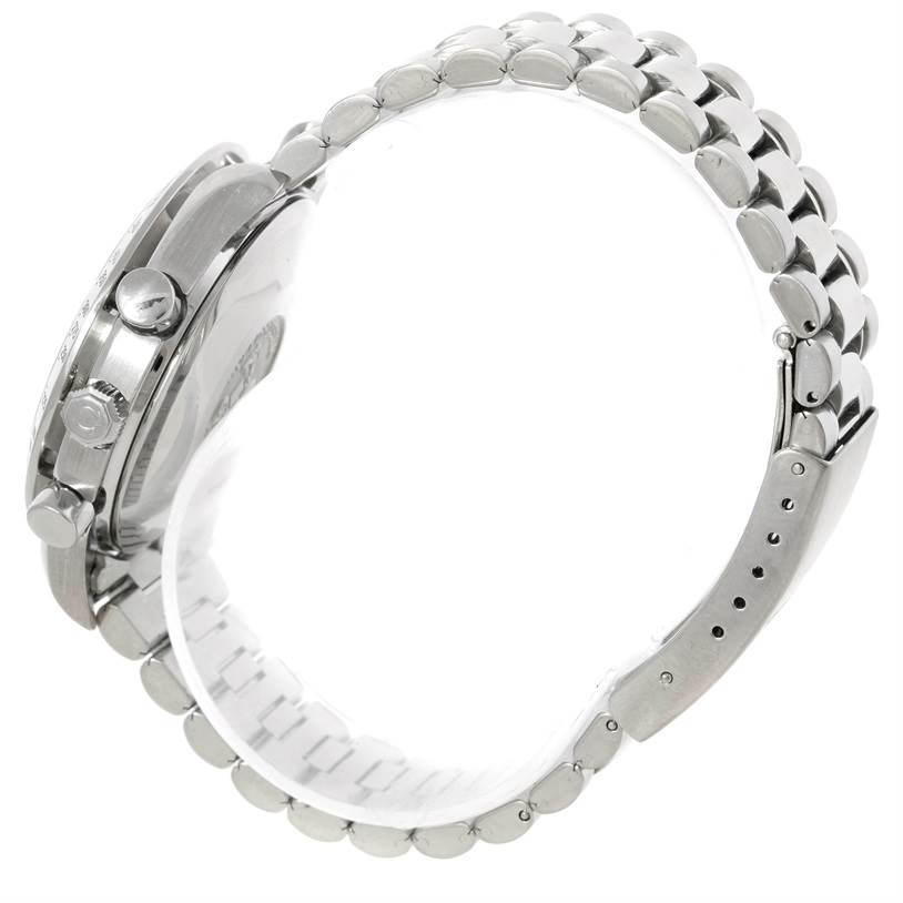 The image shows the right side of the Omega Speedmaster 3523.30.00 Men
s Stainless Steel Silver Dial 3523.30.00 Men
s Stainless Steel Silver Dial watch, highlighting its crown, pushers, and bracelet.