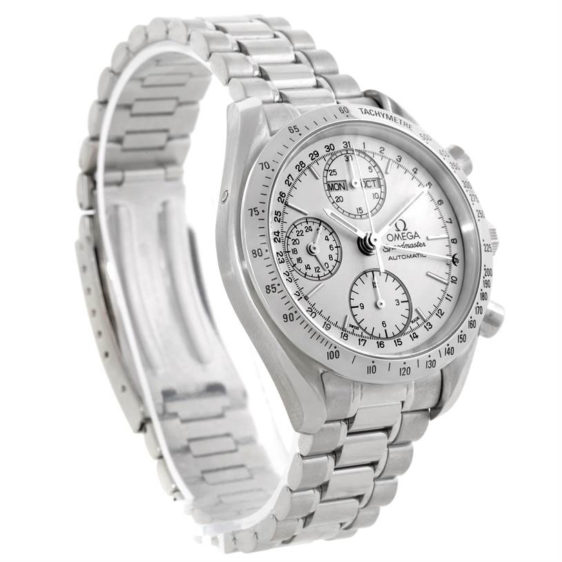 The Omega Speedmaster 3523.30.00 Men
s Stainless Steel Silver Dial 3523.30.00 Men
s Stainless Steel Silver Dial watch is shown at a three-quarter angle displaying the front dial, case, and bracelet.