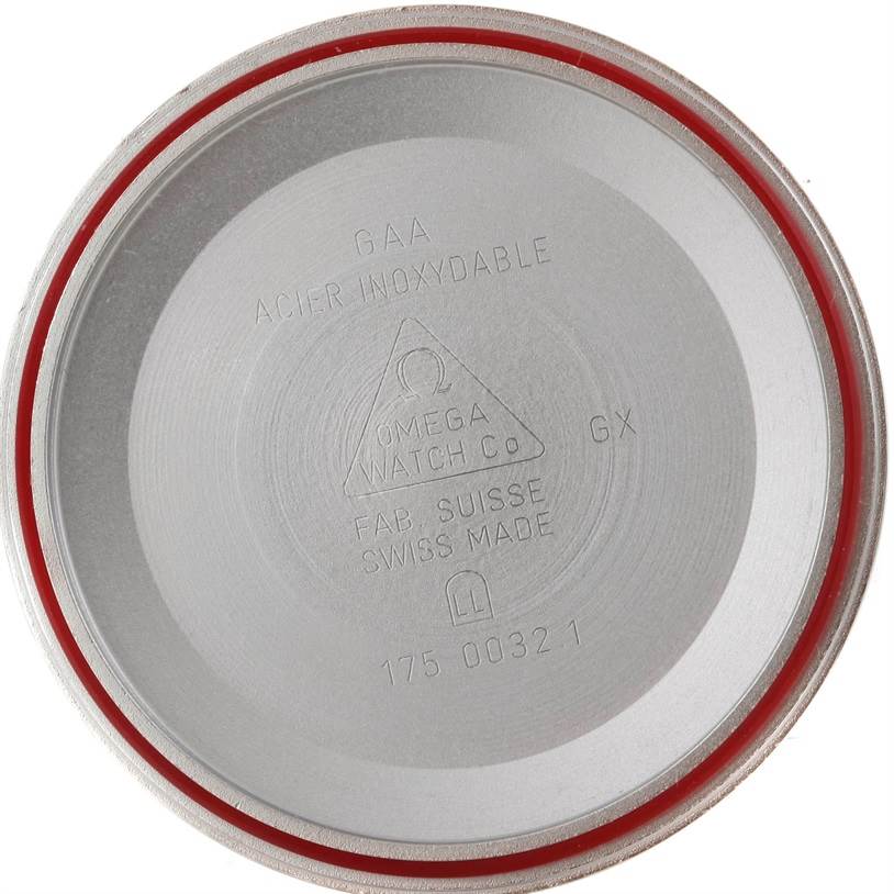 This image shows the internal side of the case back of an Omega Speedmaster 3510.50.00 Men
s Stainless Steel Black Dial 3510.50.00 Men
s Stainless Steel Black Dial watch.