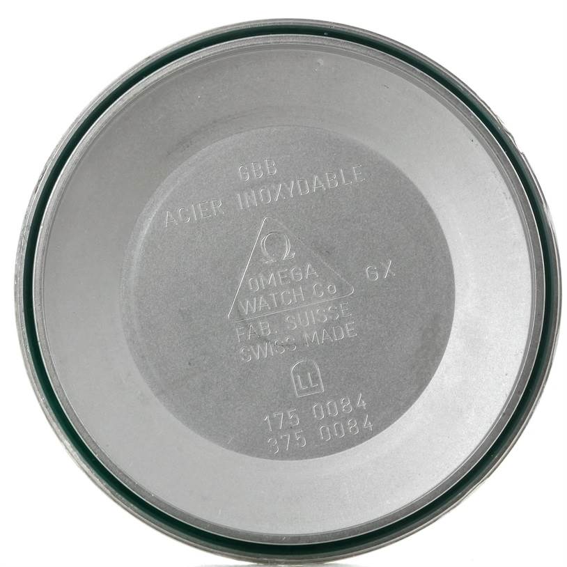 The image shows the inside case back of an Omega Speedmaster 3520.50.00 Men
s Stainless Steel Black Dial 3520.50.00 Men
s Stainless Steel Black Dial watch.