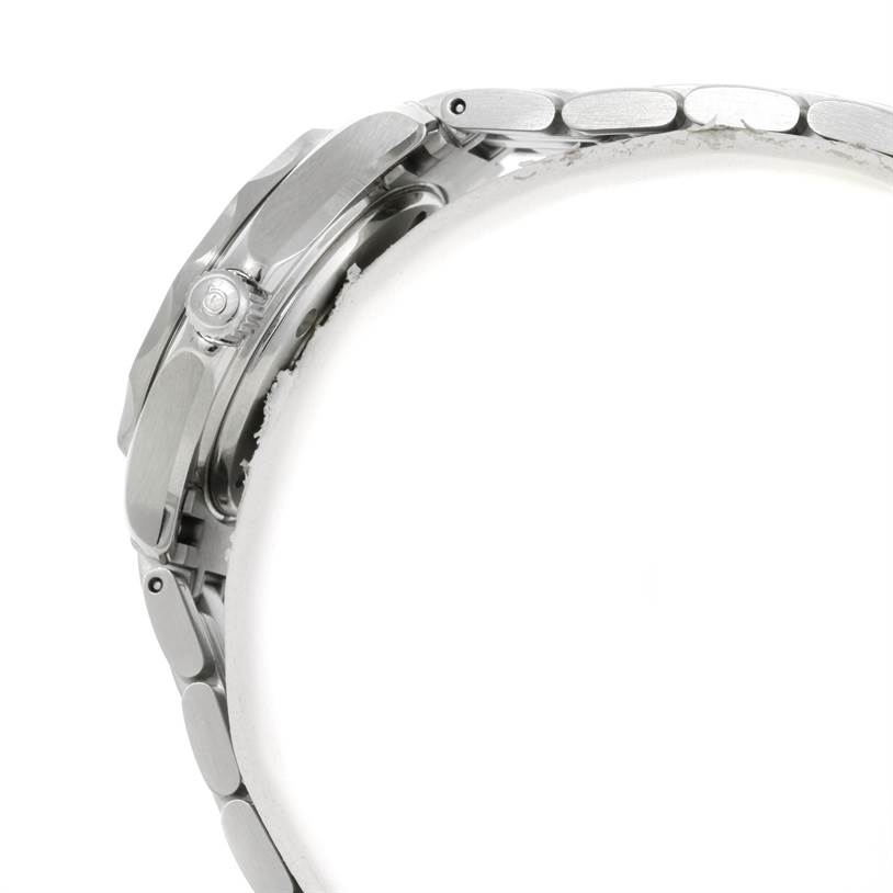 This image shows a side view of the Omega Speedmaster 3539.50.00 Men
s Stainless Steel Black Dial 3539.50.00 Men
s Stainless Steel Black Dial watch, highlighting the case, crown, and part of the bracelet.