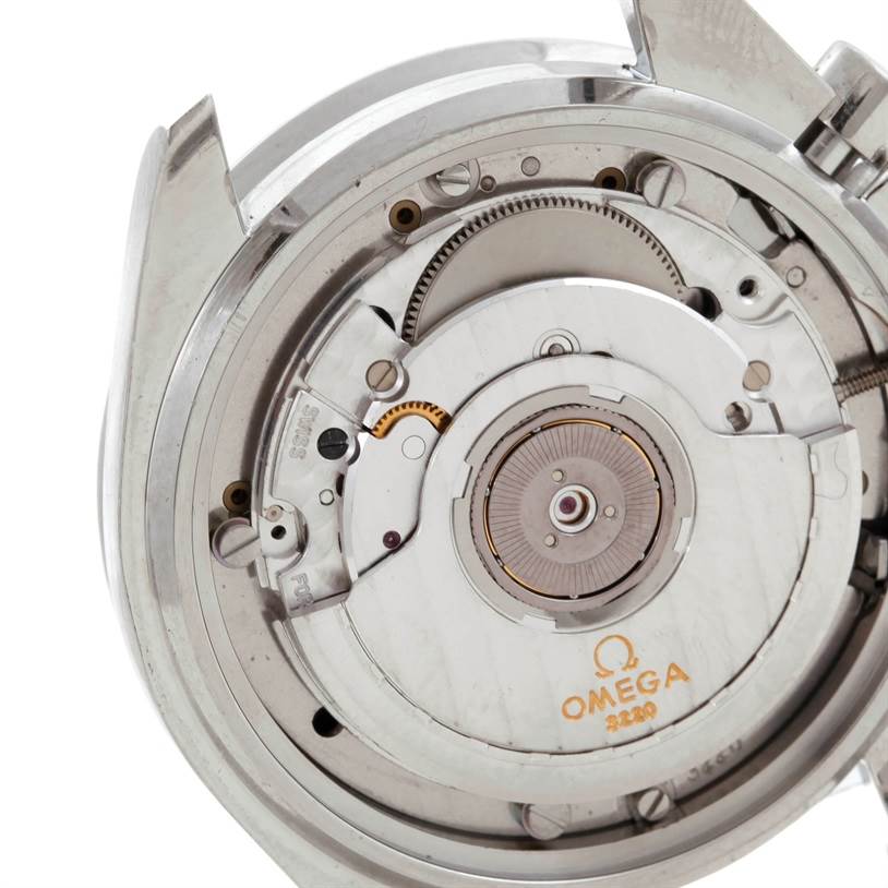 This image shows the internal mechanism of the Omega Speedmaster 3510.50.00 Men's Stainless Steel Black Dial 3510.50.00 Men's Stainless Steel Black Dial watch from a close-up angle.