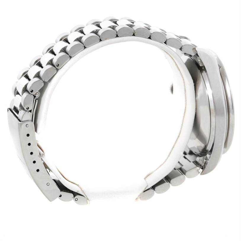 The image shows a side view of the metal bracelet and case of an Omega Speedmaster 3510.50.00 Men's Stainless Steel Black Dial 3510.50.00 Men's Stainless Steel Black Dial watch.