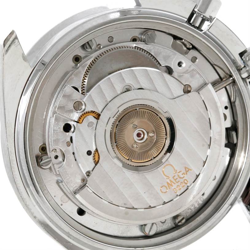 This image shows the Omega Speedmaster 3510.50.00 Men's Stainless Steel Black Dial 3510.50.00 Men's Stainless Steel Black Dial watch's movement from a close-up, rear view angle.