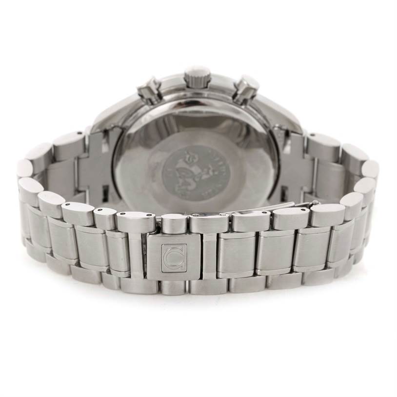 The image shows the back and bracelet of the Omega Speedmaster 3513.50.00 Men
s Stainless Steel Black Dial 3513.50.00 Men
s Stainless Steel Black Dial watch from a rear angle.