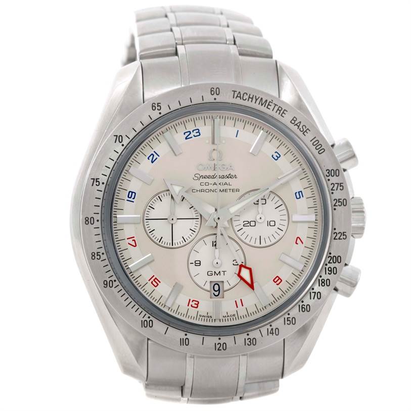 The Omega Speedmaster 3581.30.00 Men
s Stainless Steel White Dial 3581.30.00 Men
s Stainless Steel White Dial watch is shown from the front, displaying its face, tachymeter bezel, and steel bracelet.
