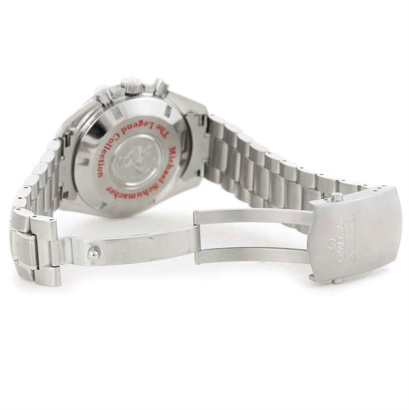 The image shows the back and bracelet of the Omega Speedmaster 3507.51.00 Men
s Stainless Steel Black Dial 3507.51.00 Men
s Stainless Steel Black Dial watch from the rear angle.