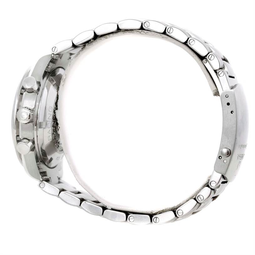 The image shows the side view of an Omega Speedmaster 326.30.40.50.01.001 Men
s Stainless Steel Black Dial 326.30.40.50.01.001 Men
s Stainless Steel Black Dial, highlighting the bracelet, clasp, and side buttons.