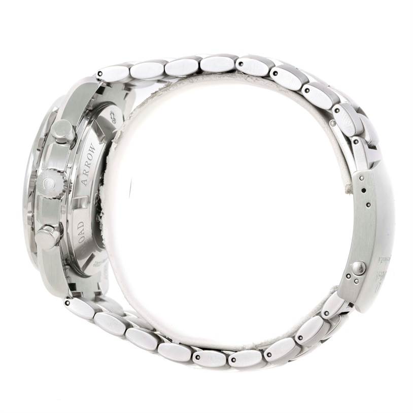 The image shows a side view of the Omega Speedmaster 321.30.44.52.01.001 Men
s Stainless Steel Black Dial 321.30.44.52.01.001 Men
s Stainless Steel Black Dial watch, highlighting the bracelet, case, and pushers.