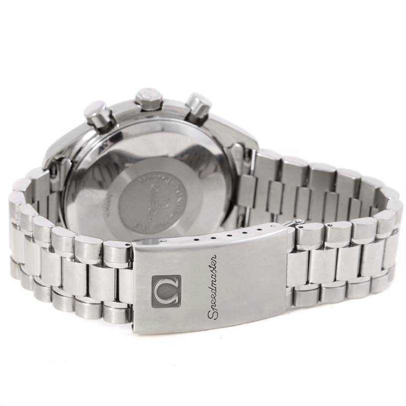 The image shows the back and bracelet clasp of an Omega Speedmaster 3523.30.00 Men
s Stainless Steel Silver Dial 3523.30.00 Men
s Stainless Steel Silver Dial watch from a rear angle.