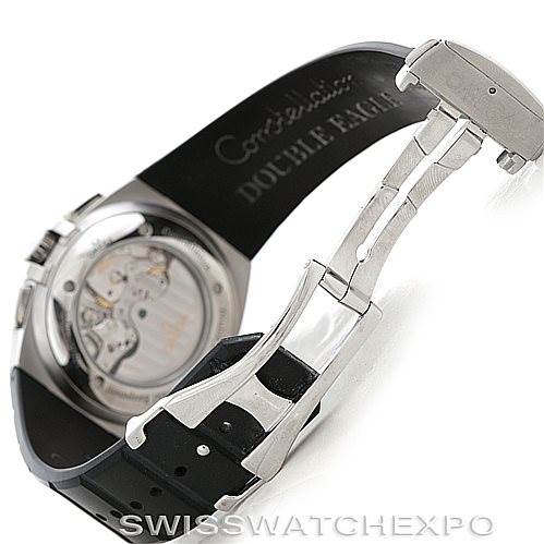 The image shows the back view of the Omega Constellation 1819.51.91 Men's Stainless Steel Black Dial 1819.51.91 Men's Stainless Steel Black Dial watch with an open clasp and visible inner mechanism.