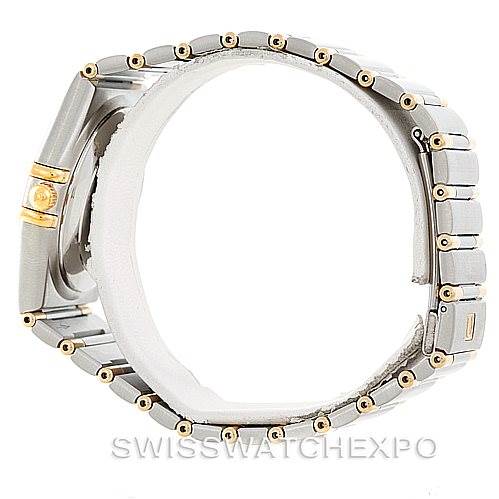 The image shows a side view of the Omega Constellation 1302.30.00 Men's Steel and Gold (two tone) Silver Dial 1302.30.00 Men's Steel and Gold (two tone) Silver Dial watch, focusing on the bracelet and part of the case.