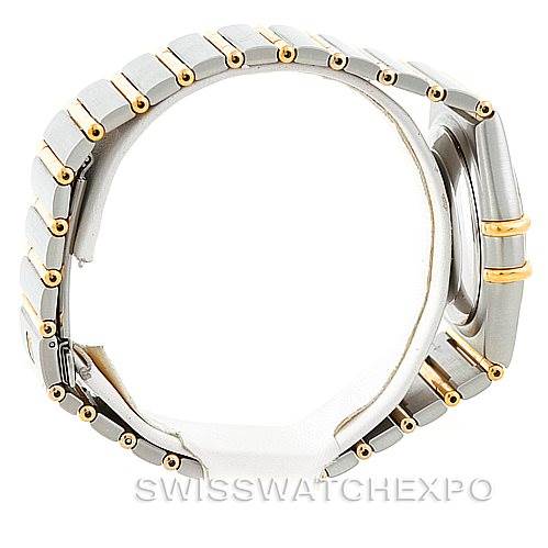 The image shows a side view of the Omega Constellation 1202.30.00 Men
s Steel and Gold (two tone) Silver Dial 1202.30.00 Men
s Steel and Gold (two tone) Silver Dial watch, focusing on the bracelet and case.