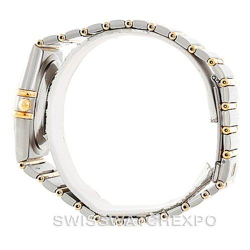 The image shows a side view of the Omega Constellation 1202.30.00 Men
s Steel and Gold (two tone) Silver Dial 1202.30.00 Men
s Steel and Gold (two tone) Silver Dial watch, focusing on the bracelet and case.