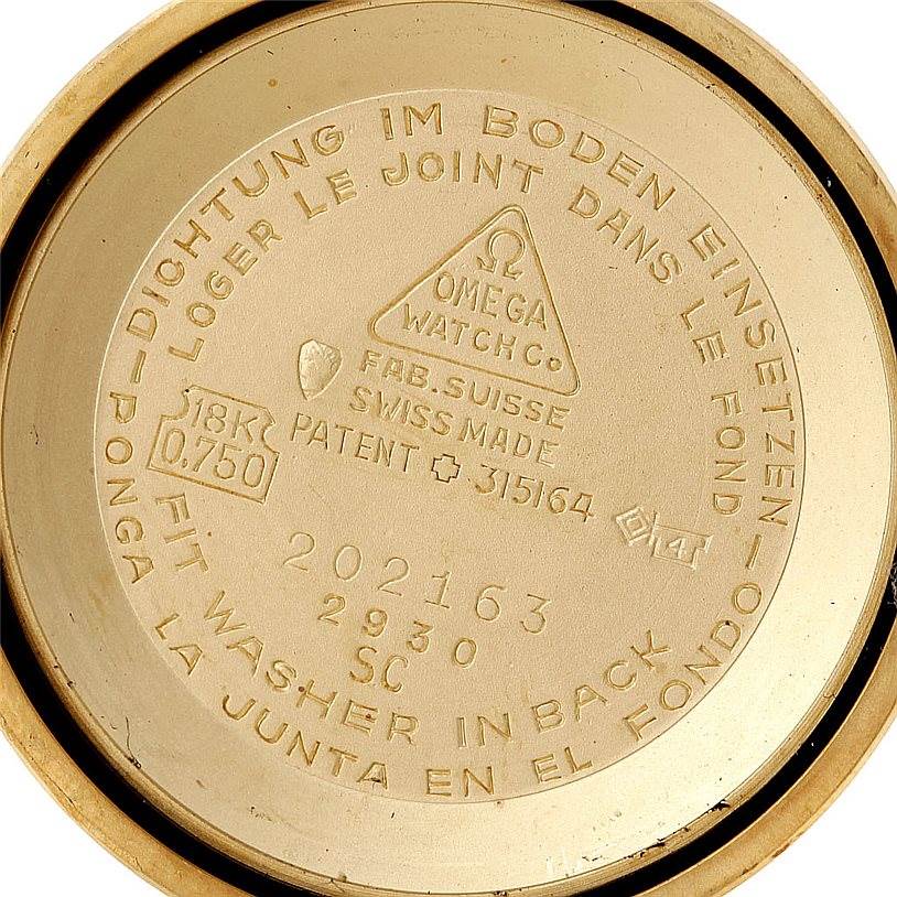 This image shows the inner case back of an Omega Constellation 14365 Men's Yellow Gold Champagne Dial 14365 Men's Yellow Gold Champagne Dial watch.