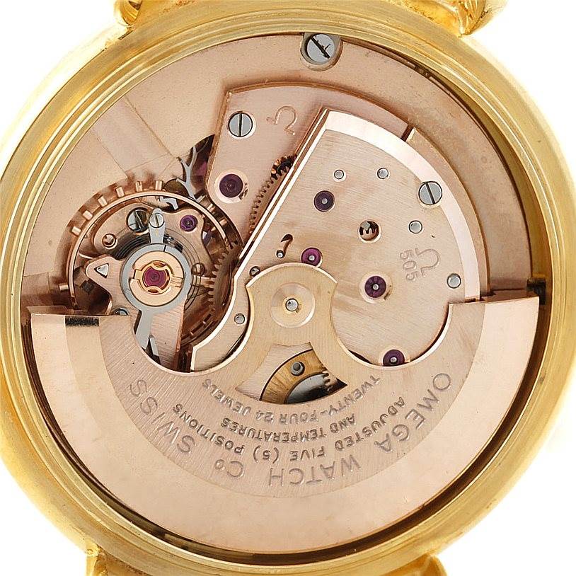 The image shows the movement mechanism from the back of an Omega Constellation 14365 Men's Yellow Gold Champagne Dial 14365 Men's Yellow Gold Champagne Dial watch.