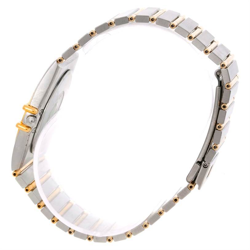 The image shows a side view of an Omega Constellation Men's Steel and Gold (two tone) Champagne Dial Men's Steel and Gold (two tone) Champagne Dial watch, highlighting the bracelet and side of the case.