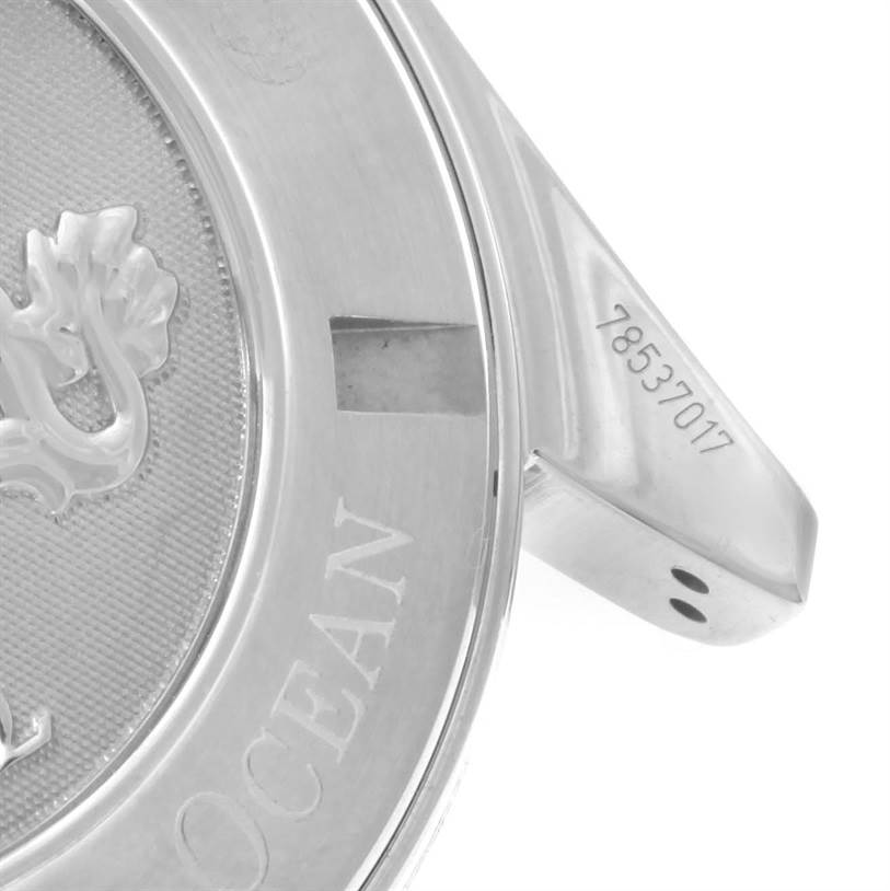 The image shows the case back and part of the lug, including the serial number of the Omega Planet Ocean 2210.51.00 Men
s Stainless Steel Black Dial 2210.51.00 Men
s Stainless Steel Black Dial watch.