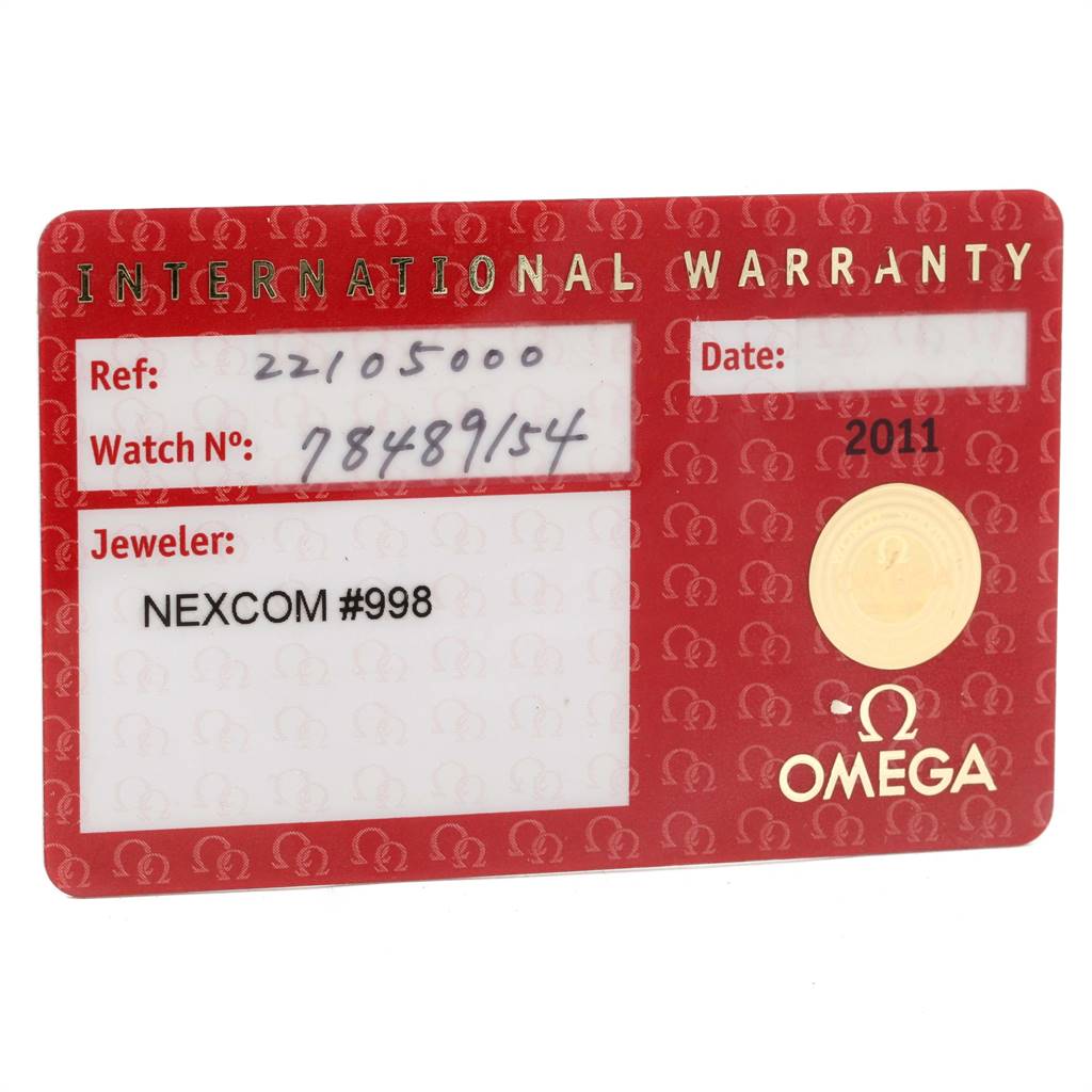 This image shows the international warranty card for the Omega Planet Ocean 2210.50.00 Men
s Stainless Steel Black Dial 2210.50.00 Men
s Stainless Steel Black Dial watch model.