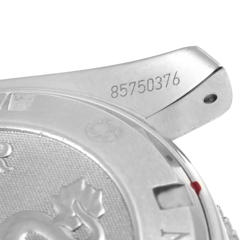 This image shows the serial number and part of the case back of the Omega Planet Ocean 2201.50.00 Men
s Stainless Steel Black Dial 2201.50.00 Men
s Stainless Steel Black Dial watch.