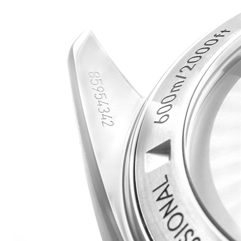 The image shows a close-up of the bezel and lug with serial number of the Omega Planet Ocean 232.30.46.51.01.001 Men
s Stainless Steel Black Dial 232.30.46.51.01.001 Men
s Stainless Steel Black Dial watch.