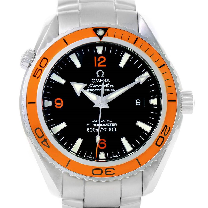 Omega Seamaster Planet Ocean XL Orange Bezel Mens Watch 2208.50.00 SwissWatchExpo