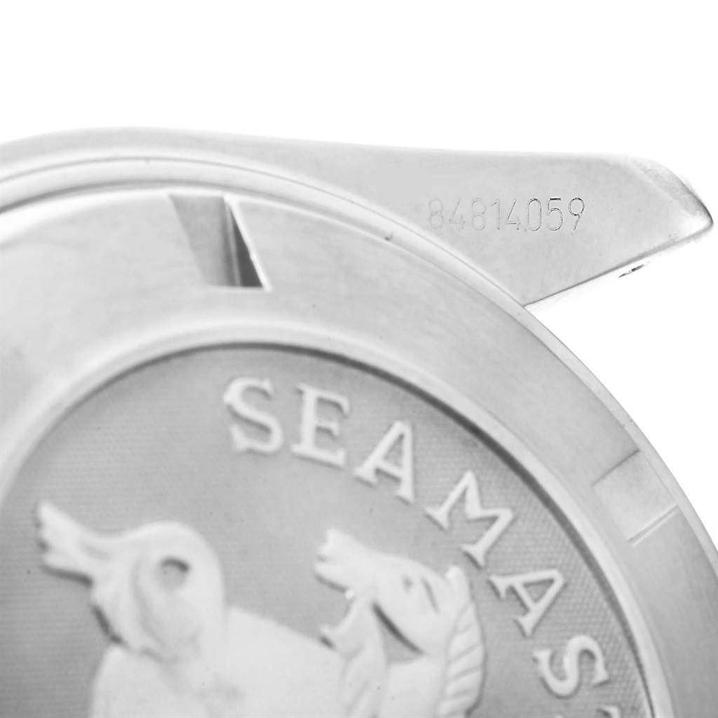 The image shows the case back of the Omega Planet Ocean 2200.50.00 Men's Stainless Steel Black Dial 2200.50.00 Men's Stainless Steel Black Dial watch, with "Seamaster" and part of the model number visible.