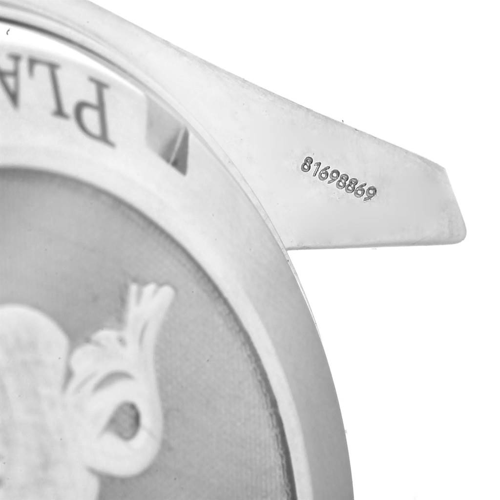 This close-up image shows the back case and serial number of the Omega Planet Ocean 2201.50.00 Men's Stainless Steel Black Dial 2201.50.00 Men's Stainless Steel Black Dial watch.