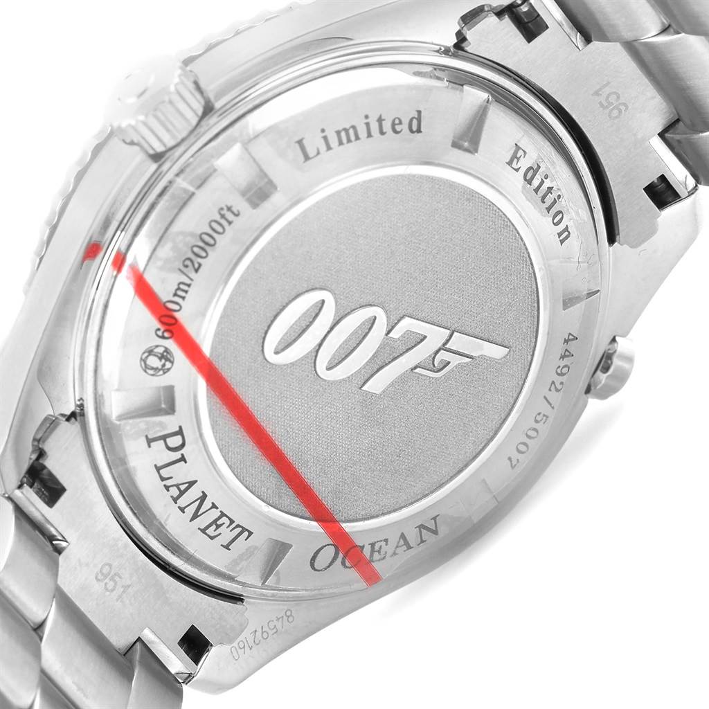 This image shows the case back of the Omega Planet Ocean 222.30.46.20.01.001 Men's Stainless Steel Black Dial 222.30.46.20.01.001 Men's Stainless Steel Black Dial 600m Limited Edition watch.