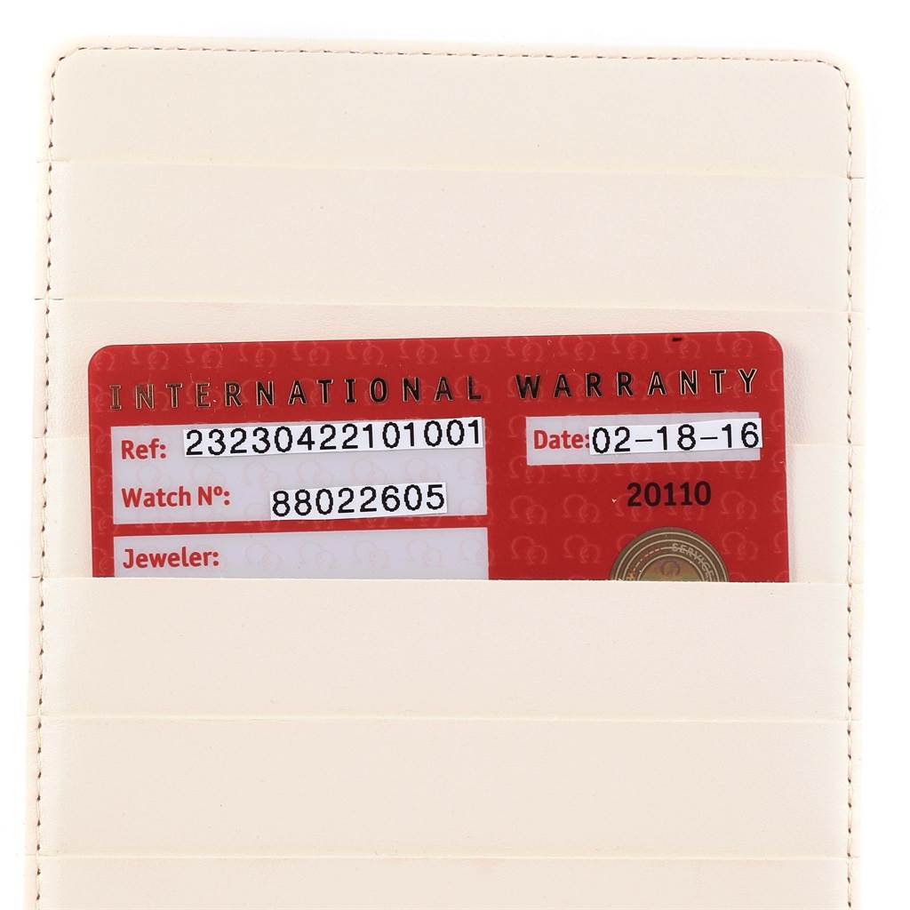 This image shows the international warranty card for the Omega Planet Ocean 232.30.42.21.01.001 Men's Stainless Steel Black Dial 232.30.42.21.01.001 Men's Stainless Steel Black Dial watch model.