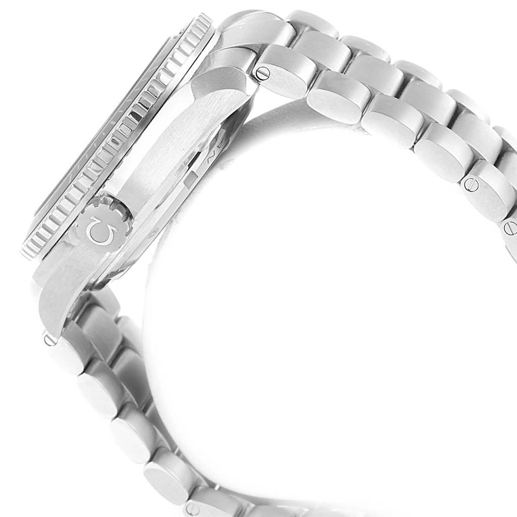 The image shows a side view of the bracelet and case of the Omega Planet Ocean 232.30.46.21.01.001 Men
s Stainless Steel Black Dial 232.30.46.21.01.001 Men
s Stainless Steel Black Dial watch.