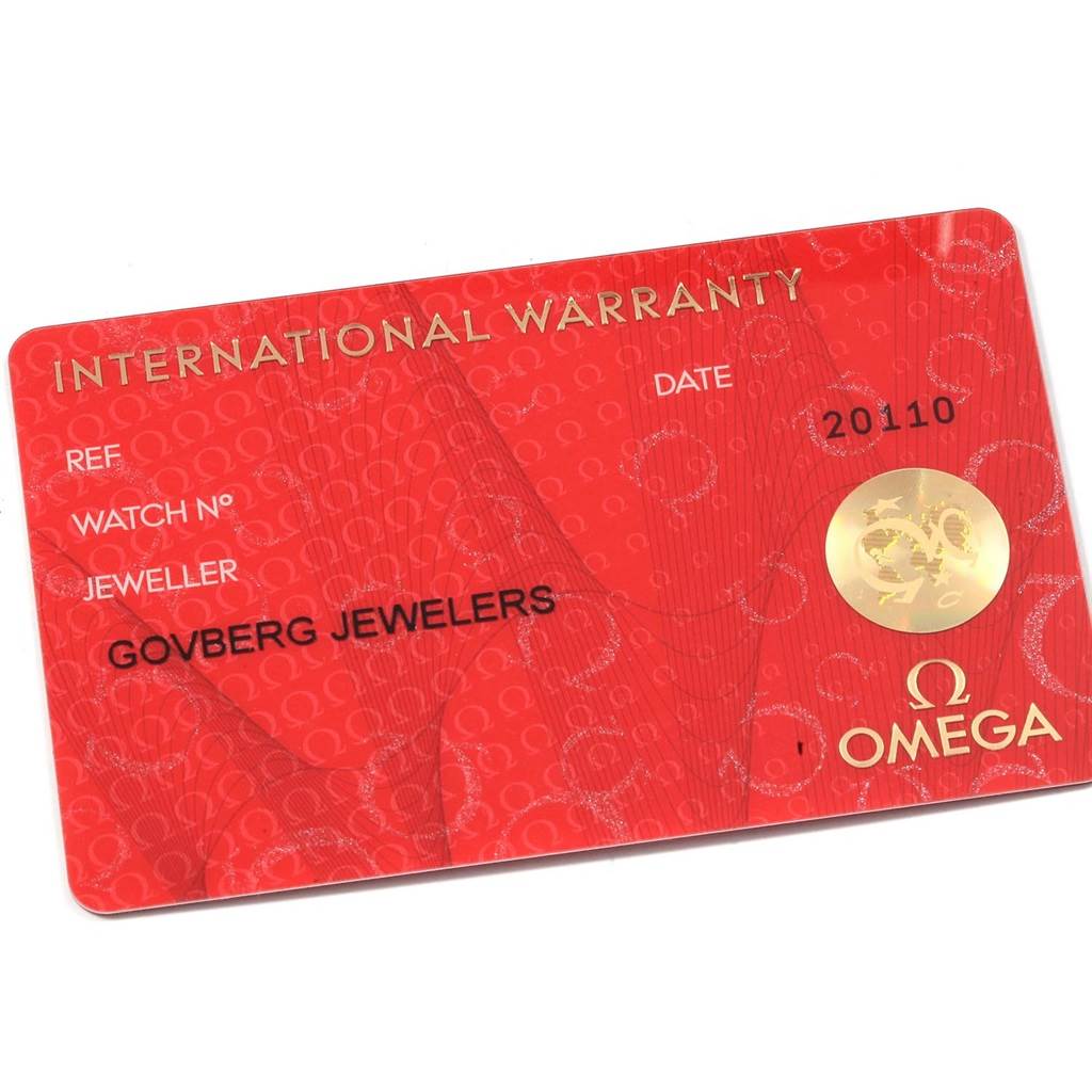 The image shows the international warranty card for an Omega Planet Ocean 232.90.46.51.03.001 Men's Titanium Blue Dial 232.90.46.51.03.001 Men's Titanium Blue Dial watch.