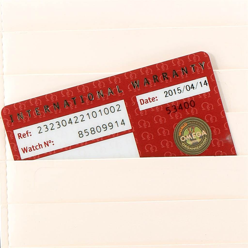 This image shows the international warranty card for the Omega Planet Ocean 232.30.42.21.01.002 Men
s Stainless Steel Black Dial 232.30.42.21.01.002 Men
s Stainless Steel Black Dial watch model.