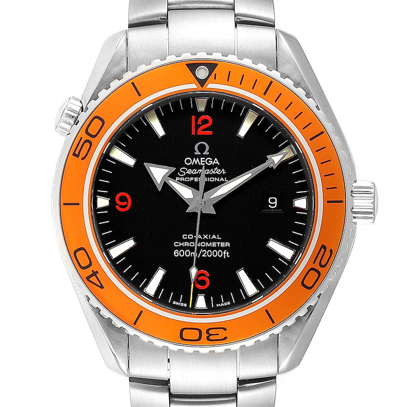 Omega Seamaster Planet Ocean 45 XL Orange Bezel Mens Watch 2208.50.00 SwissWatchExpo