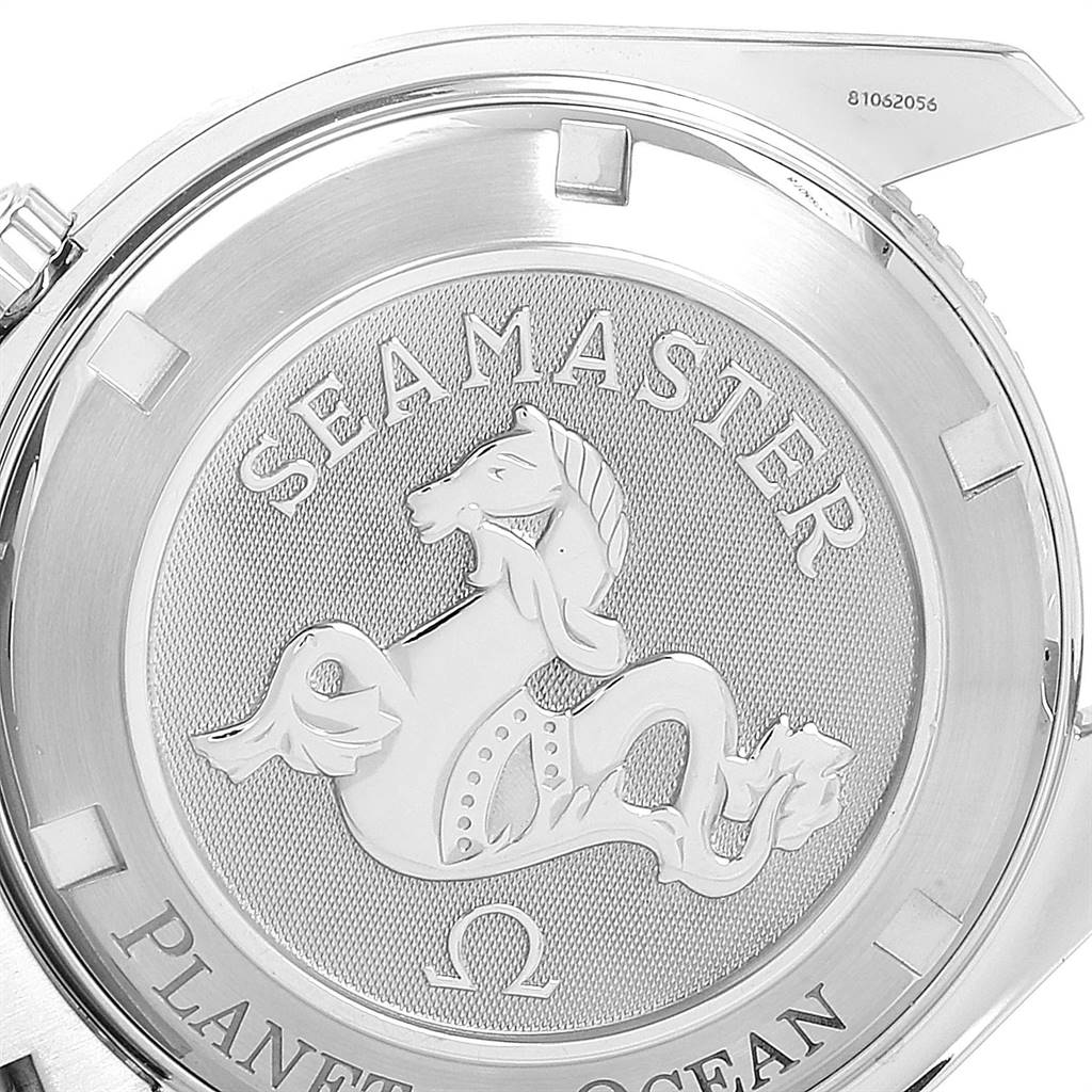 The image shows the case back of the Omega Planet Ocean 2209.50.00 Men
s Stainless Steel Black Dial 2209.50.00 Men
s Stainless Steel Black Dial watch, displaying the Seamaster logo.