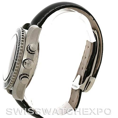 Side view of the Omega Planet Ocean 2910.50.81 Men
s Stainless Steel Black Dial 2910.50.81 Men
s Stainless Steel Black Dial watch, displaying the crown, pushers, and part of the strap.