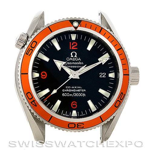 The Omega Planet Ocean 2909.50.38 OR 29095038 Men's Stainless Steel Black Dial 2909.50.38 OR 29095038 Men's Stainless Steel Black Dial watch is shown from a front angle, displaying the dial, bezel, and case clearly.