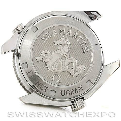 The image shows the case back of the Omega Planet Ocean 2909.50.38 OR 29095038 Men's Stainless Steel Black Dial 2909.50.38 OR 29095038 Men's Stainless Steel Black Dial watch, displaying the Seamaster logo and engraving.